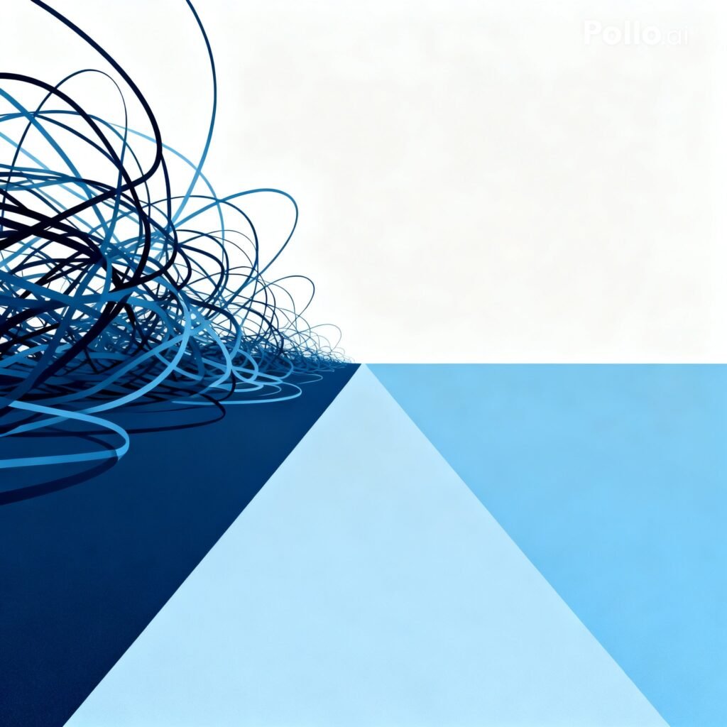 messy tangled lines transforming into a clear path representing confusion turning into clarity in online income journey