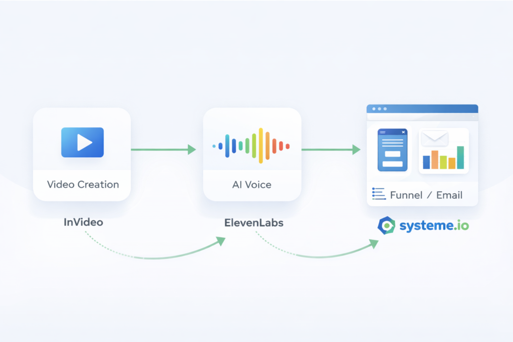 simple tools system invideo elevenlabs systeme.io online income workflow