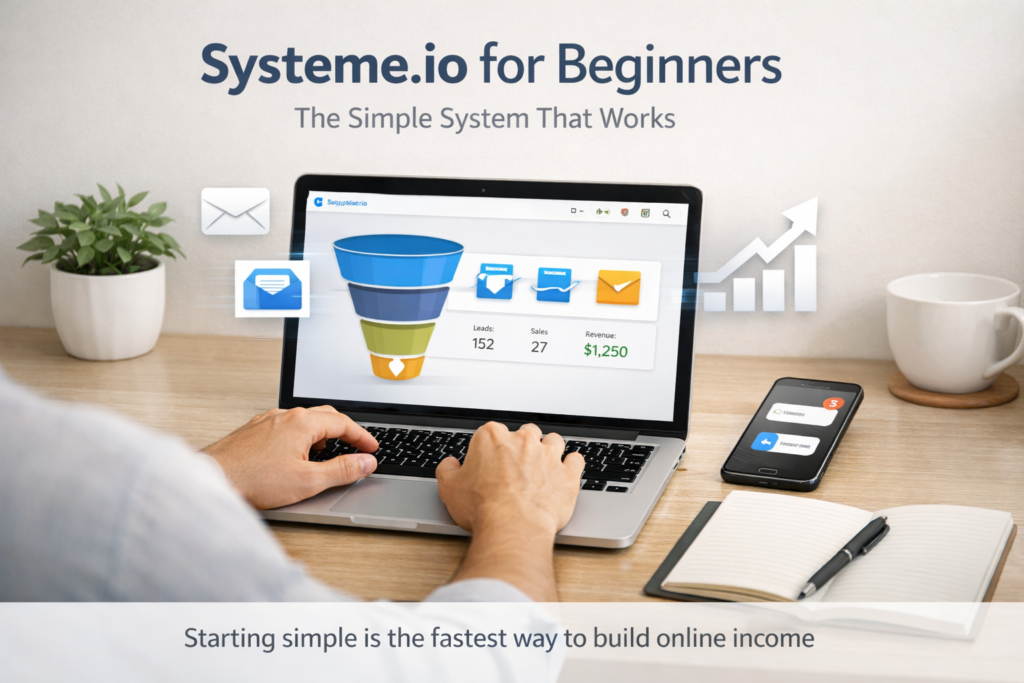 Simple online income system using Systeme.io funnel and email automation