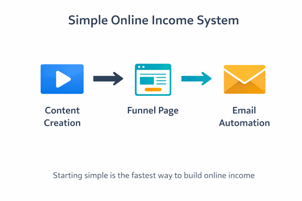 Simple online income system using Systeme.io funnel and email automation