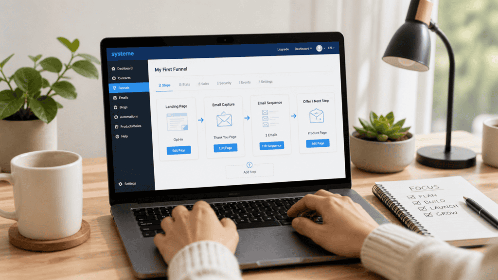 how to build a funnel with systeme.io no experience dashboard view