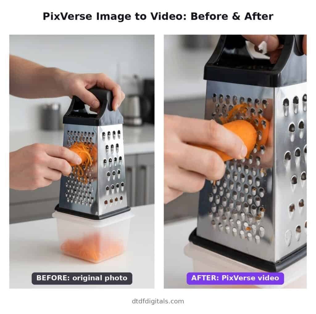 PixVerse review before and after: product photo turned into a video with PixVerse image to video.