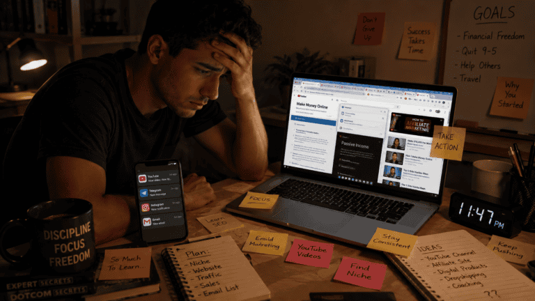 Why Beginners Struggle to Make Money Online beginner overwhelmed by online business confusion