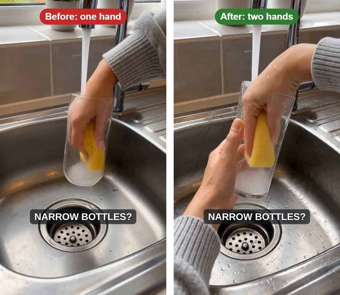 Before and after: one-handed washing shot fixed to two hands