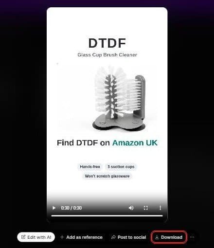 Creatify finished ad viewer with the Download button highlighted