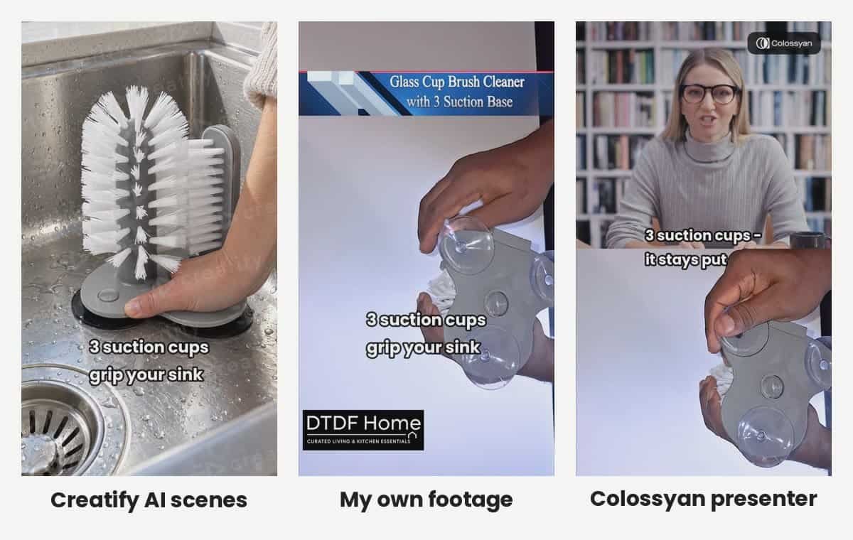 Creatify vs Colossyan results: AI scenes, real footage and AI presenter ads