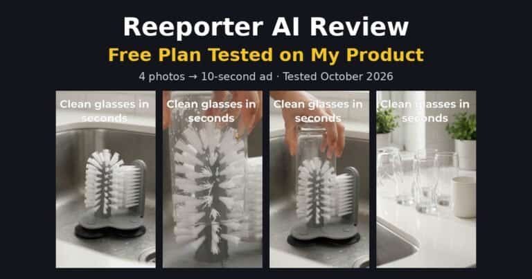 Reeporter AI review: free plan tested on my suction glass cup brush, with frames from the AI video ad